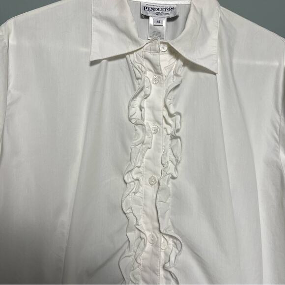 Pendleton Petites Button Down Ruffle White Long Sleeve Shirt Women’s Size 18 - Picture 3 of 8